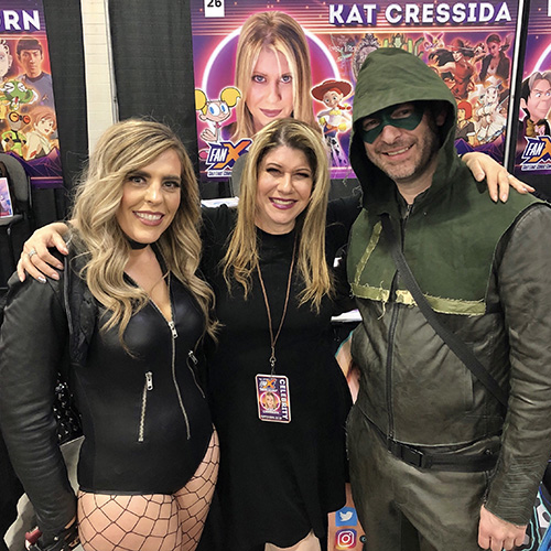 Kat Cressida with 2 cosplay fans